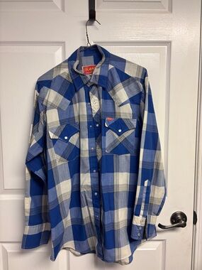 Vintage Ely Plains Men's Blue Plaid Pearl Snap Western Shirt